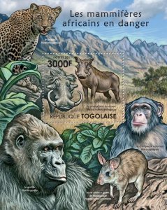 TOGO - 2011 - Mammals in Danger - Perf Souv Sheet - Mint Never Hinged