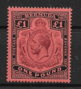 BERMUDA SG55 1918 £1 PURPLE & BLACK ON RED MTD MINT