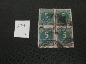 GERMANY 1923 USED  SIGNED MI.NR. 274 block INFLATION  $88