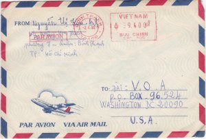 Vietnam Airmail Cover with Meter, Mailed in 1992