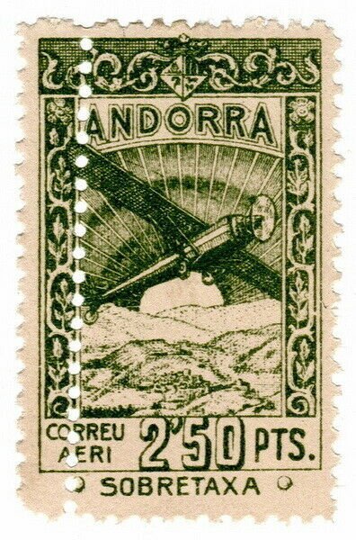 (I.B) Andorra Postal : Air Mail 2.50P (perf error)