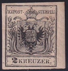 Austria #2c Type III Mint Hinged  VF - XF Machine paper - Deep Black Color AP...