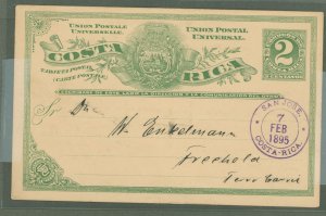 Costa Rica UX 1895 2 cent Green P.C. Used San Jose to Terr Carrie Nice Message