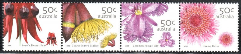 Australia 2396a - Mint-NH - 50c Wild Flowers (Strip /4) (2005) (cv $4.00)