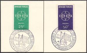 France 1959 Sc 929-30 Europa Strasbourg CDS on Piece Stamp U