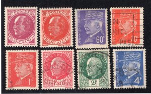 France 1941-42 20c to 4f Petain Scott 427-428, 432, 434, 437, 439, 441, 446 used