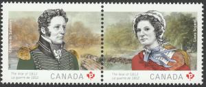 WAR of 1812 = LAURA SECORD and CHARLES de SALABERRY = se-tenant Pair Canada 2013