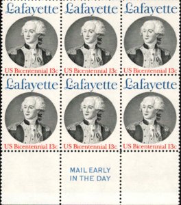 Scotts #1716  13c  LAFAYETTE  Mail Early Block of 6, MNH