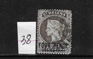 ST. HELENA SCOTT #38 1884-94 4P ON 6P SURCHARGE- (SHORT BAR)- WMK 2- USED