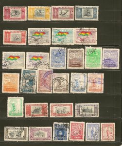 Bolivia Collection of 30 Different Old Used Off Paper Stamps