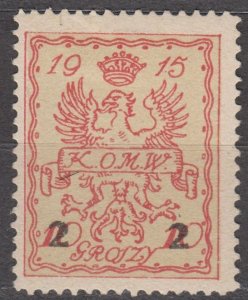 Poland Warsaw Town Post K.O.M.W.  1915 10 Groszy with 2 Gr overprint MH