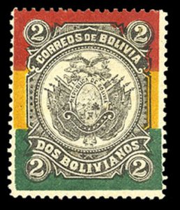 Bolivia #54 Cat$60, 1897 2b Coat of Arms, hinged