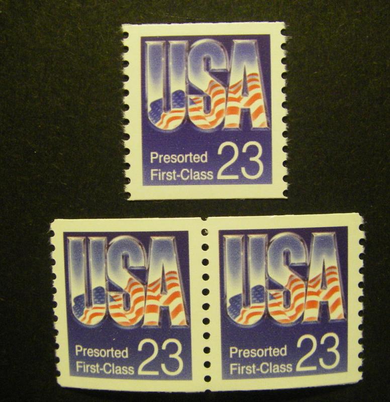 Scott 2608, 23c USA Presorted First Class Pair & Single