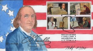 Mary Kay Fisher (Cambridge) Handpainted FDC for the 2006 Benjamin Franklin Issue