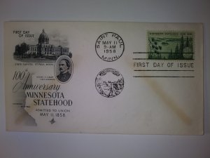 SCOTT # 1106 FIRST DAY OF ISSUE MINNESOTA STATEHOOD SINGLE ART MASTER CACHET !!