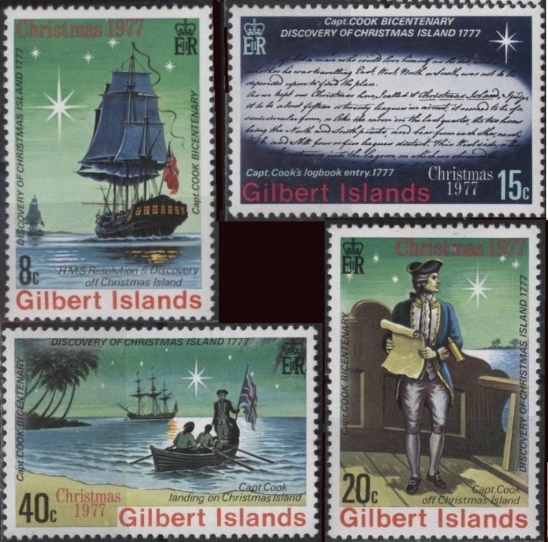 Gilbert Islands 300-303 (mnh set of 4) Christmas: Capt. Cook (1977)