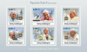 Mozambique 2009 MNH - Pope Hohn Paul II (1920-2005). Sc 1876, Mi 3301-3306