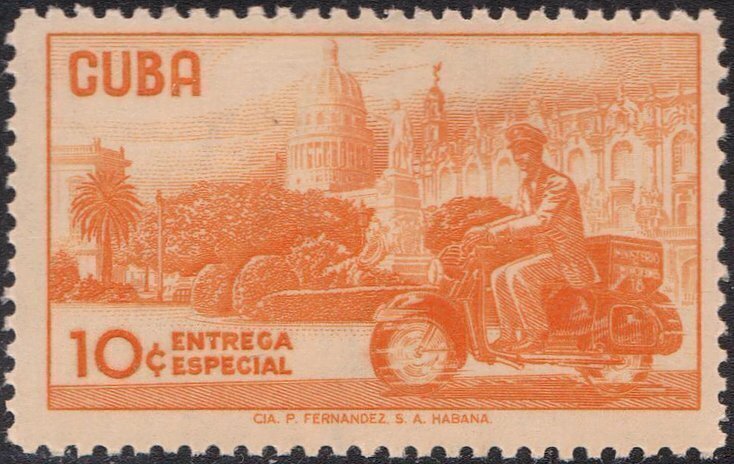 1961 Cuba Stamps Sc E31 View of Havana and Messenger in Motorcycle MNH