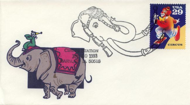 1993 Circus Elephant Barnam IA Pictorial Clown Stamp