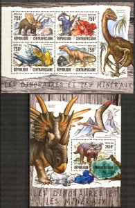 Central African Republic 2016 Dinosaurs and Minerals Sheet + S/S MNH