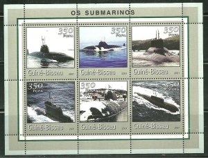 Guinea-Bissau MNH S/S Submarines 2001 6 Stamps