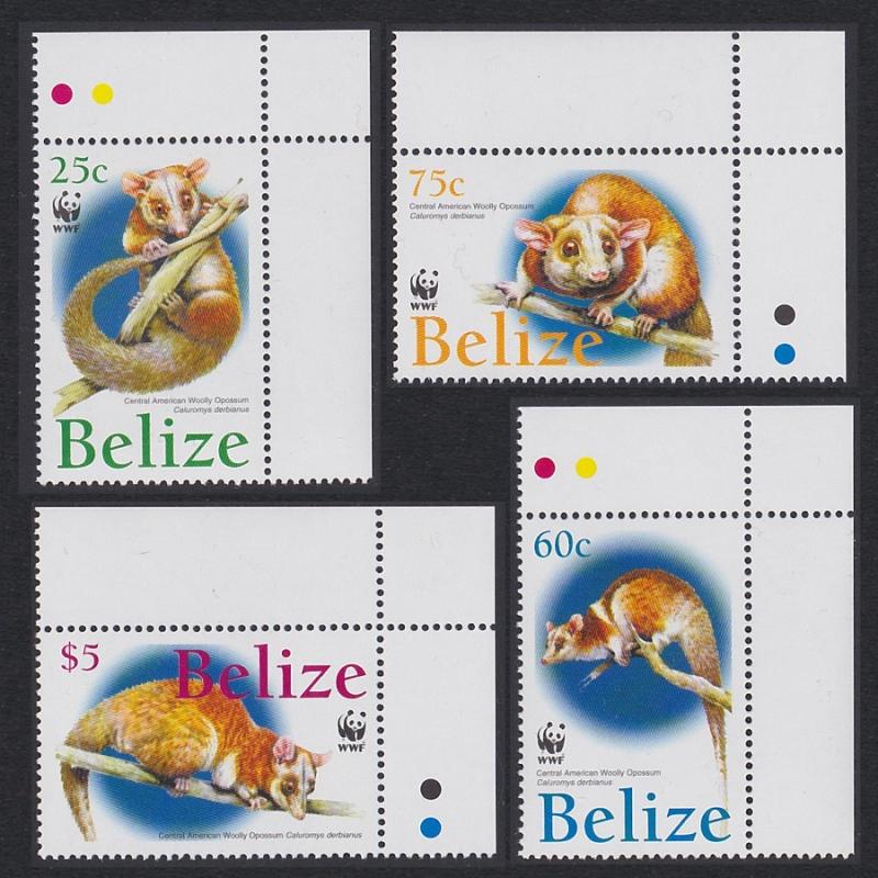 Belize WWF American Woolly Opossum 4v Top Right Corners SG#1315-1318