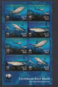 Nevis 2014 MNH Caribbean Reef Shark WWF 8v M/S Marine Carcharchinus Perezi