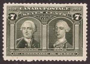 1908 Canada Sc #100 - 7¢ Wolf & Montcalm, Quebec Tercentenary - MH