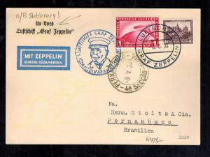 1933 Germany Graf Zeppelin Postcard Cover to Pernambuco Brazil LZ 127 Sieger