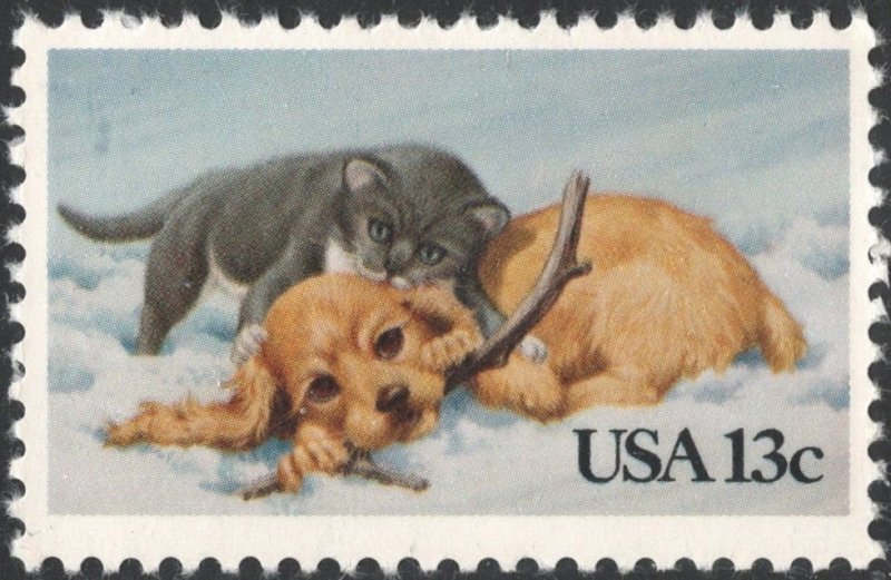 SC#2025 13¢ Dog & Kitten Single (1982) MNH