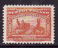 Newfoundland-Sc#67- id11-unused hinged 8c red orange Fishing-1897-