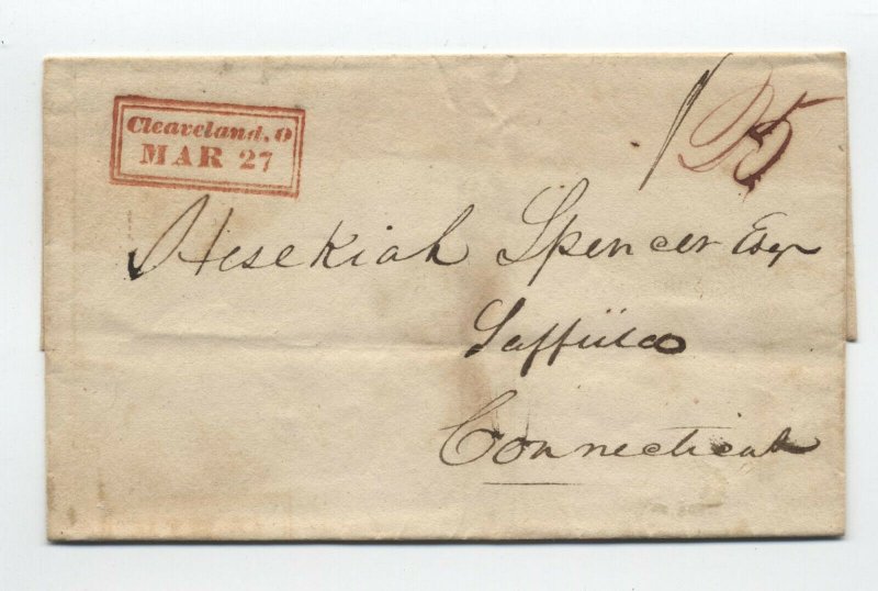 1830s Cleveland Ohio boxed straightline stampless cover [5251.4] 