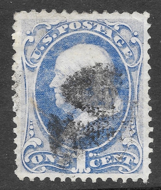 Used 1870 Grilled Scott #134  1c Franklin Postage Stamp, cv $210