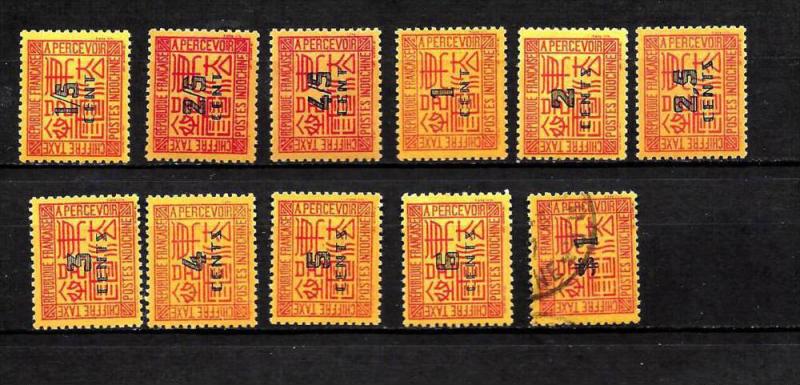 French Indochine Postage Dues Scott # J57-65, 73 MH and used