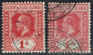 GILBERT AND ELLICE ISLANDS 1912 KGV 1D BOTH SHADES USED
