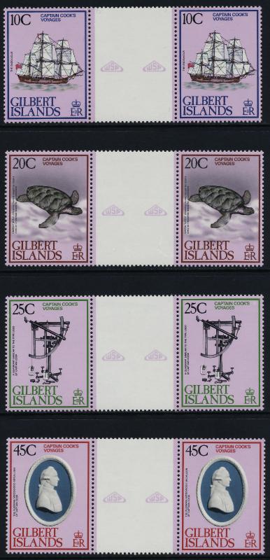 Gilbert Islands 321-4 Gutter Pairs MNH Captain Cook Ship, Turtle