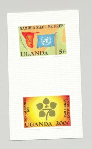 Uganda #369-370 Flags, Maps, Namibia, UN 2v Imperf Proofs on Card