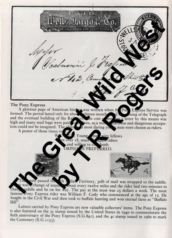Philatelic Literature The Great Wild West Pony Express  booklet by T. R. Rogers
