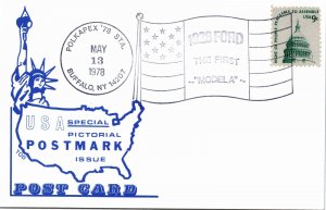 US POSTAL CARD SPECIAL PICTORIAL POSTMARK 1928 FORD THE FIRST MODEL A POLKAPEX