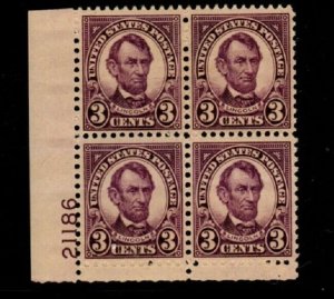 ALLY'S US Plate Block Scott #635 3c Abraham Lincoln [4] Mint, LH [Q-19b_LL]