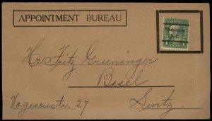 USA Washington DC Precancel Basil Switzerland 1c Washington Bureau Cover 81921