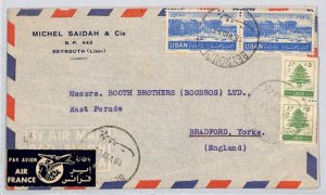 France Cols LEBANON Air Mail AIR FRANCE Cover Beirut GB Bradford 1953 ZF106