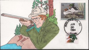 Kribbs' Kover Hand Painted FDC for the Federal 1994 Duck Stamp