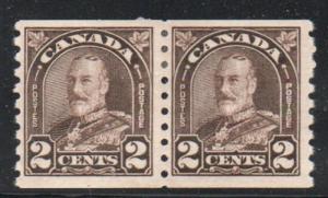 Canada Sc 182 1931 2 c brown G V arch issue  coil stamp pair mint