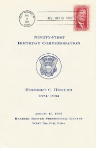 Herbert Hoover 91st Birthday Observance Booklet and First Day Ceremony Program