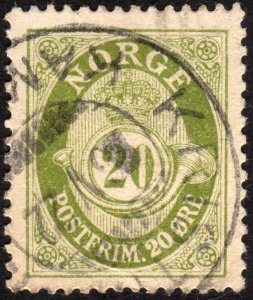 1921, Norway 20ö, Posthorn, Used, Sc 86