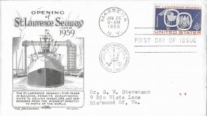 1959 FDC, #1131, 4c St. Lawrence Seaway, Aristocrats-Lowry, single & pair