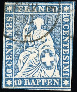 Switzerland Stamps # 16 Used 4 Margins Scott Value $85.00