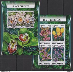 2016 Djibouti Flora Flowers Orchids Les Orchidees Kb+Bl ** Dj047