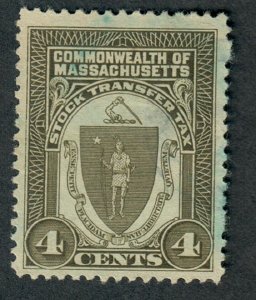 Massachusetts 4 cent Stock Transfer used State Revenue single